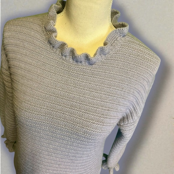 Madewell ‘Ruffle Neck Pullover Sweater’ in Cotton Merino Wool in Dusk Periwinkle - Picture 7 of 16